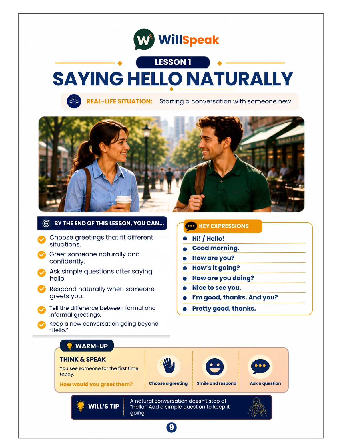 Draft Saying Hello Naturally lesson page
